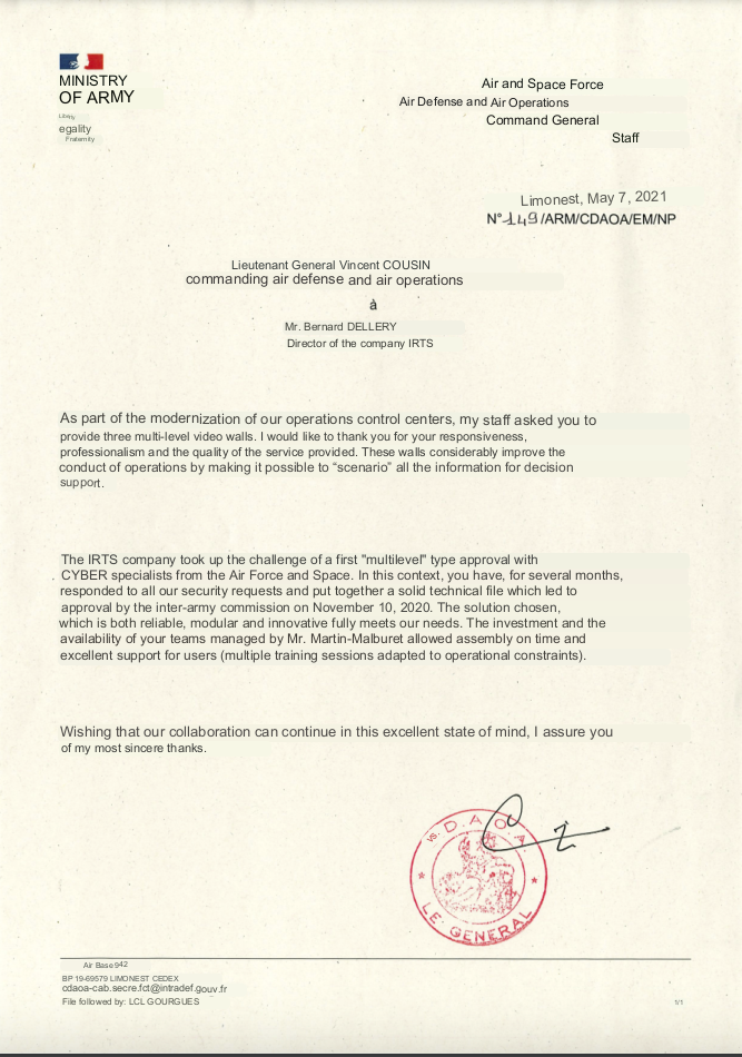 Customer Testimonial from Lieutenant General Vincent Cousin